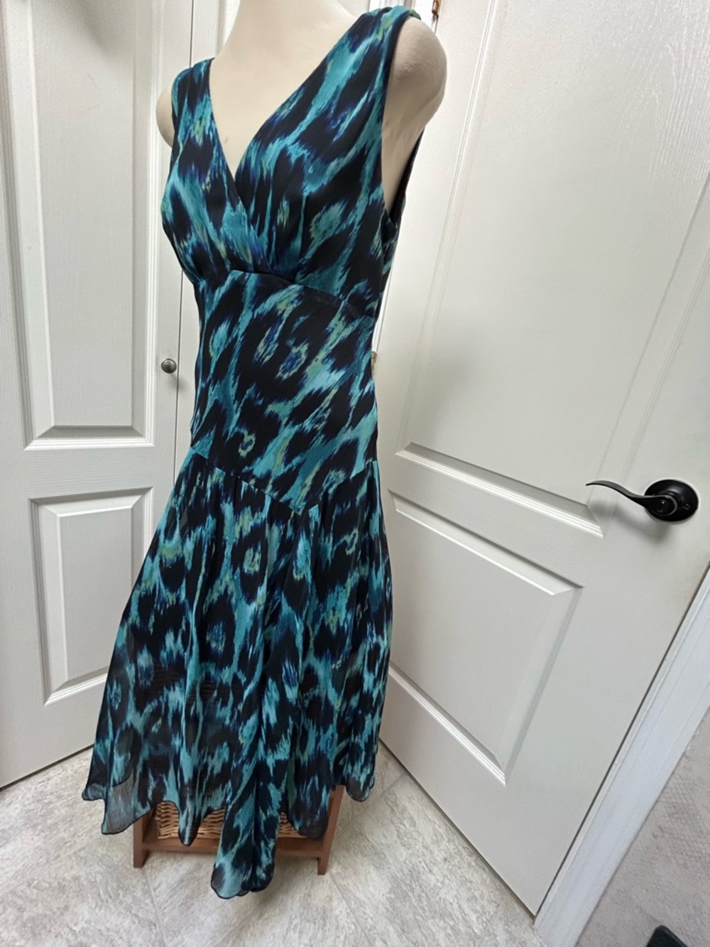 Teal and Green Abstract Print Maxi Dress - Picture 2 of 7